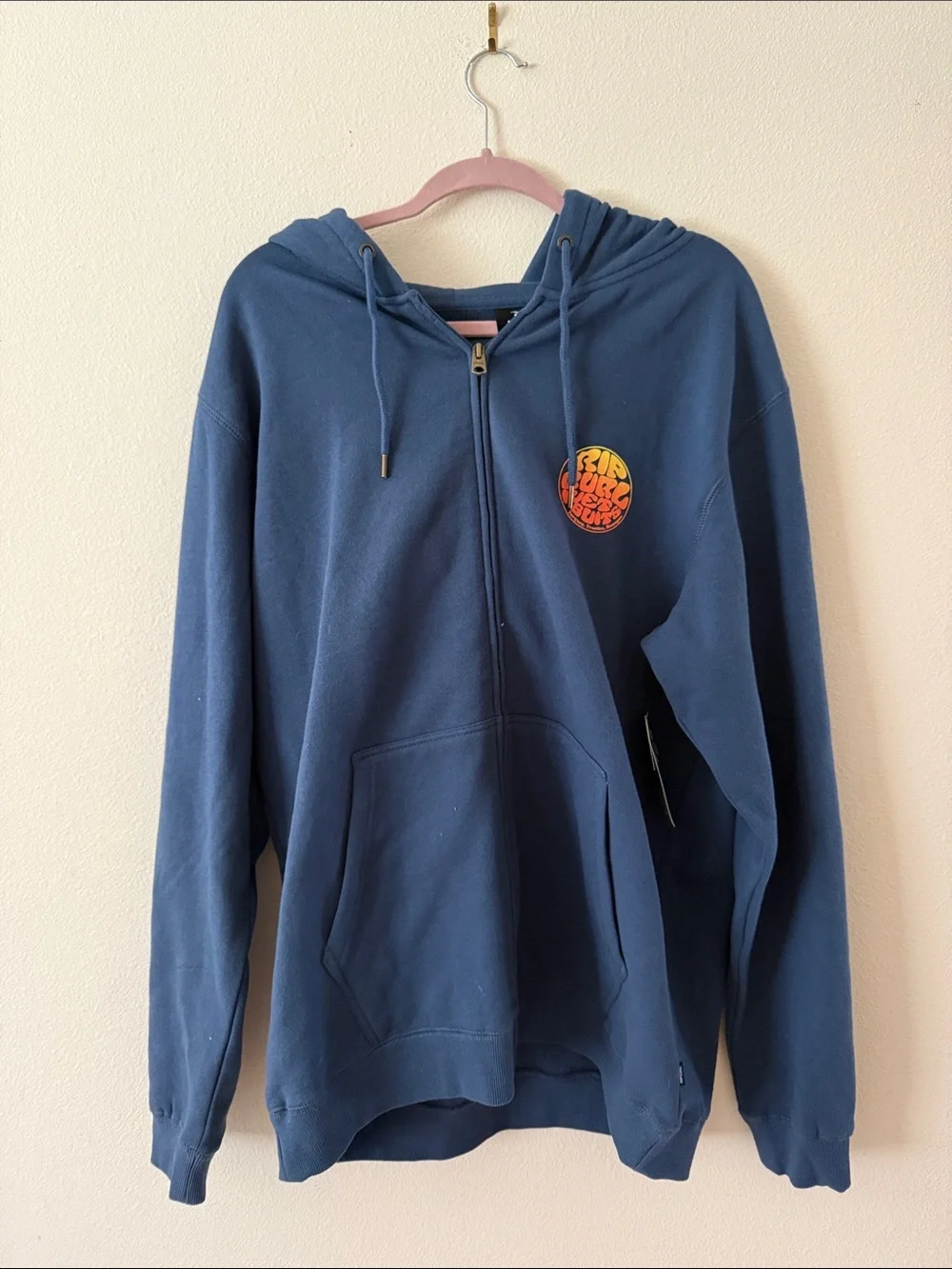 Rip Curl Navy Blue Zip-Up Hoodie with Orange Logo